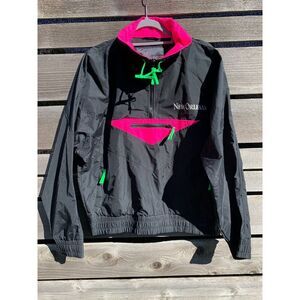 Vintage New Orleans Retro 90s L Windbreaker Jacket Anorak Black Pink Neon